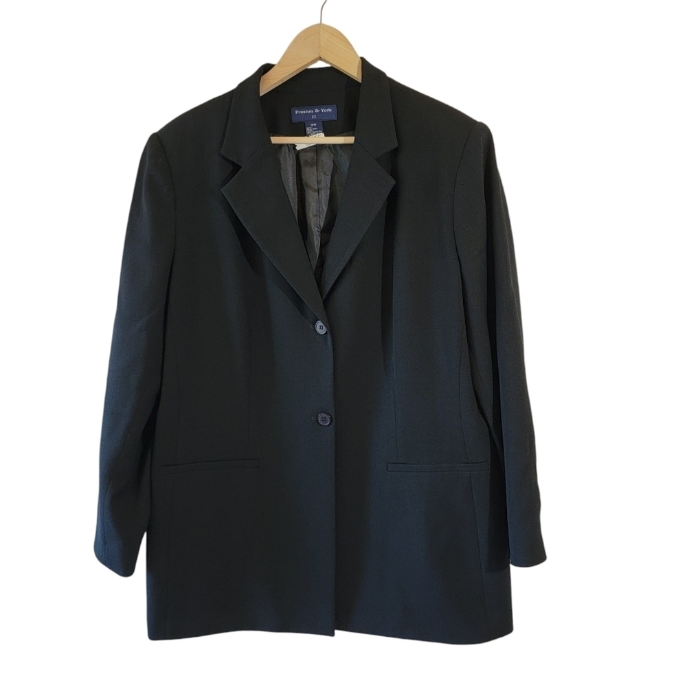Preston & Yorke Womens Overcoat Blazer Suit 100% Wool Black 16W Corporate Office